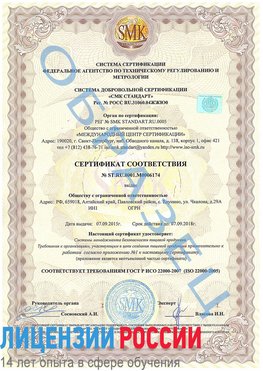 Образец сертификата соответствия Аша Сертификат ISO 22000